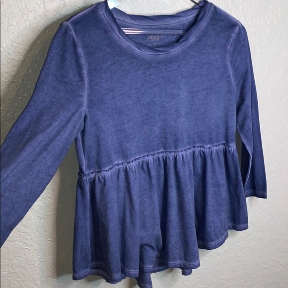 Curved Hem High Low Baby Doll Crew Neck Top - Picture 4 of 5